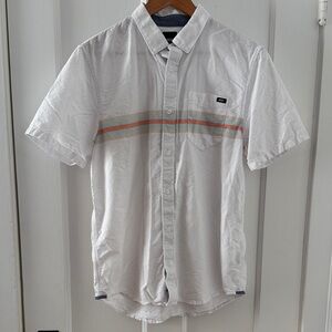 Vans Men's White Short Sleeve Shirt with Stripes Button Up
